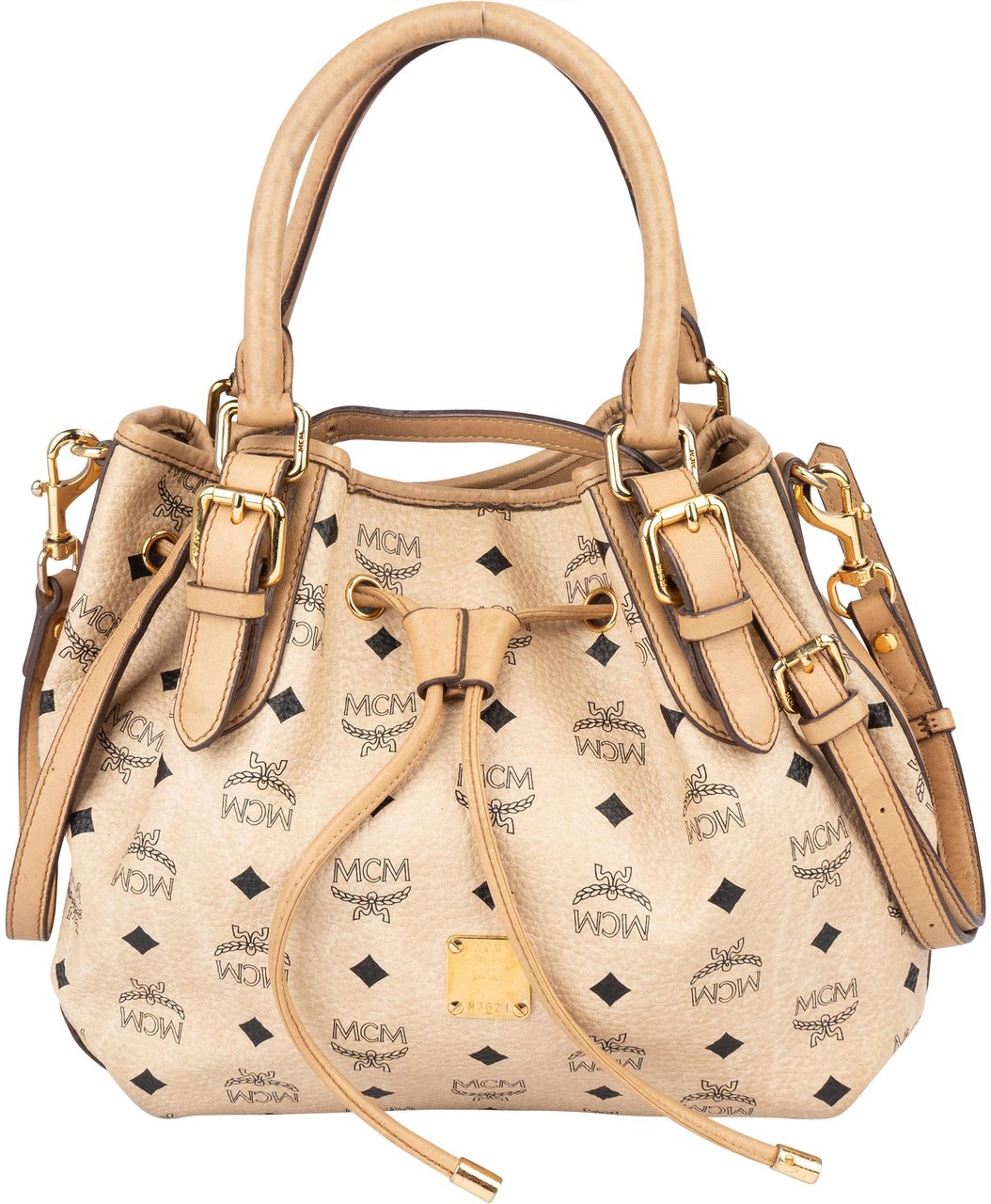 MCM MCM Visetos Monogram Mini Dessau Drawstring Handbag Beige