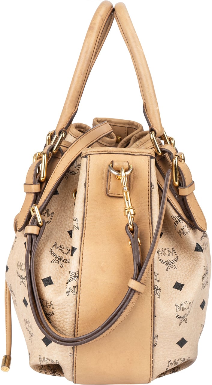 MCM MCM Visetos Monogram Mini Dessau Drawstring Handbag Beige