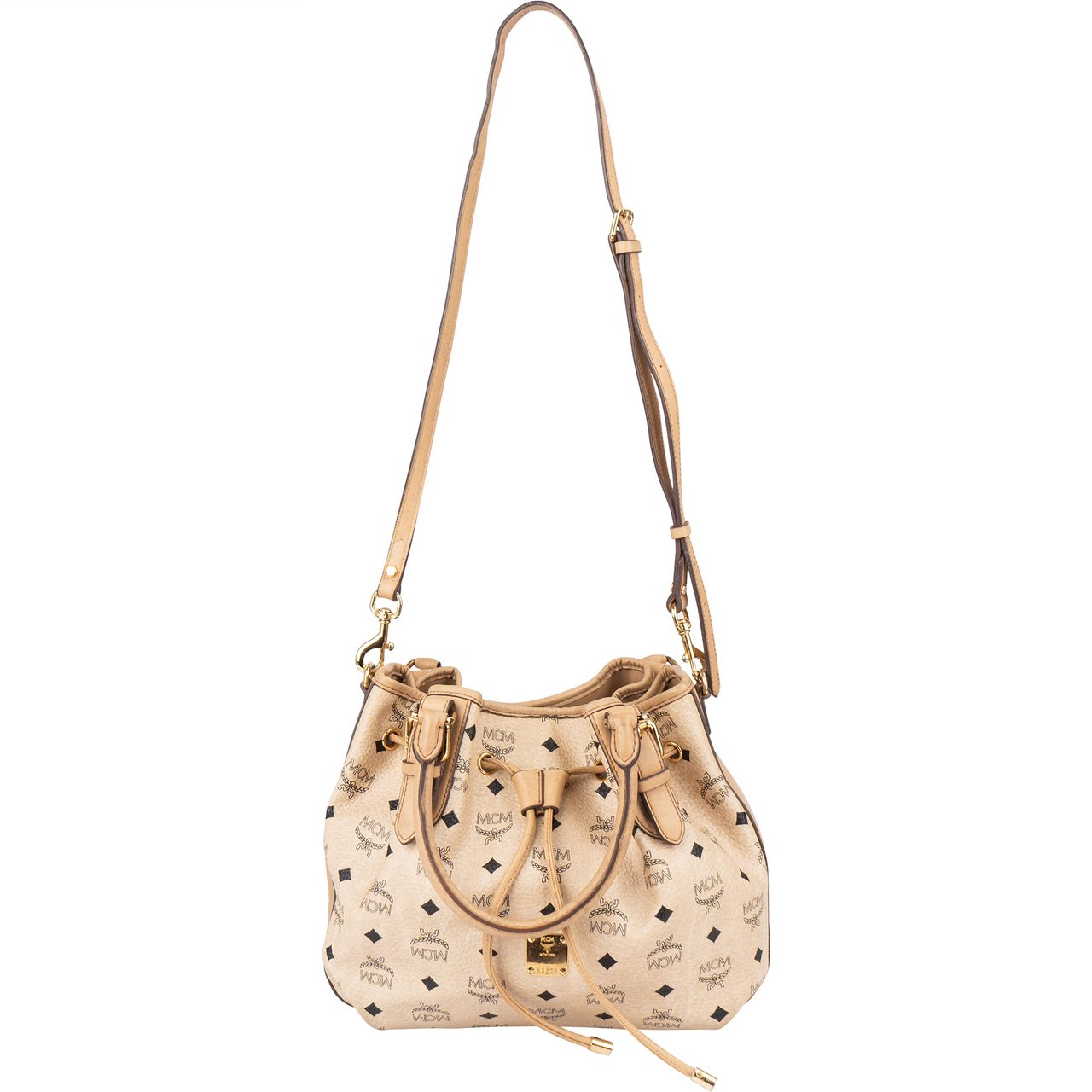 MCM MCM Visetos Monogram Mini Dessau Drawstring Handbag Beige