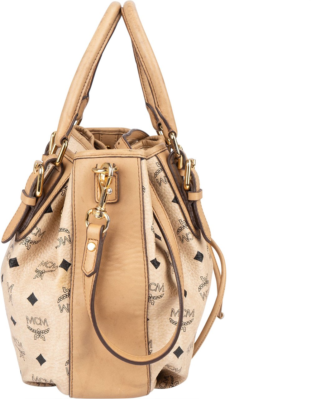 MCM MCM Visetos Monogram Mini Dessau Drawstring Handbag Beige