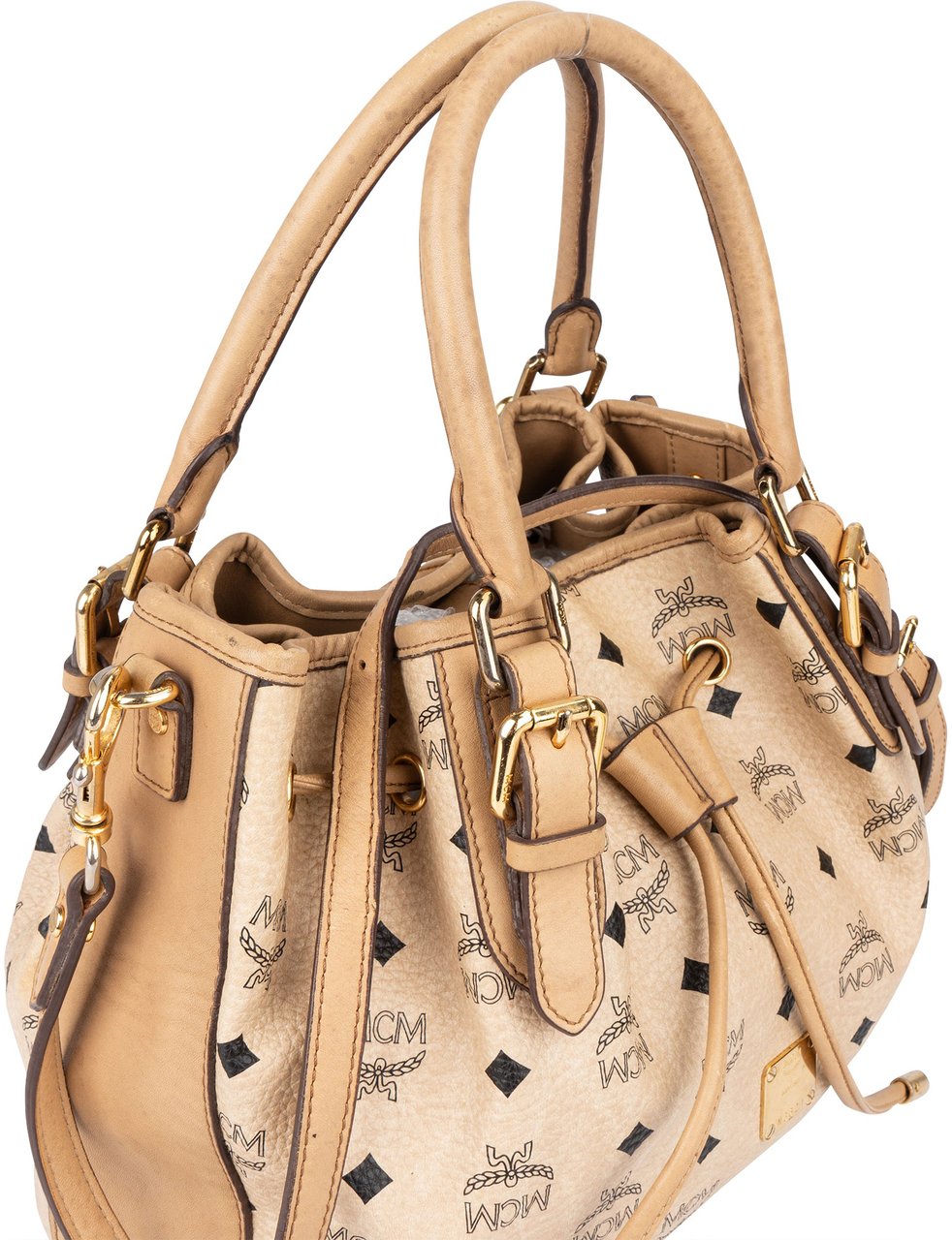 MCM MCM Visetos Monogram Mini Dessau Drawstring Handbag Beige