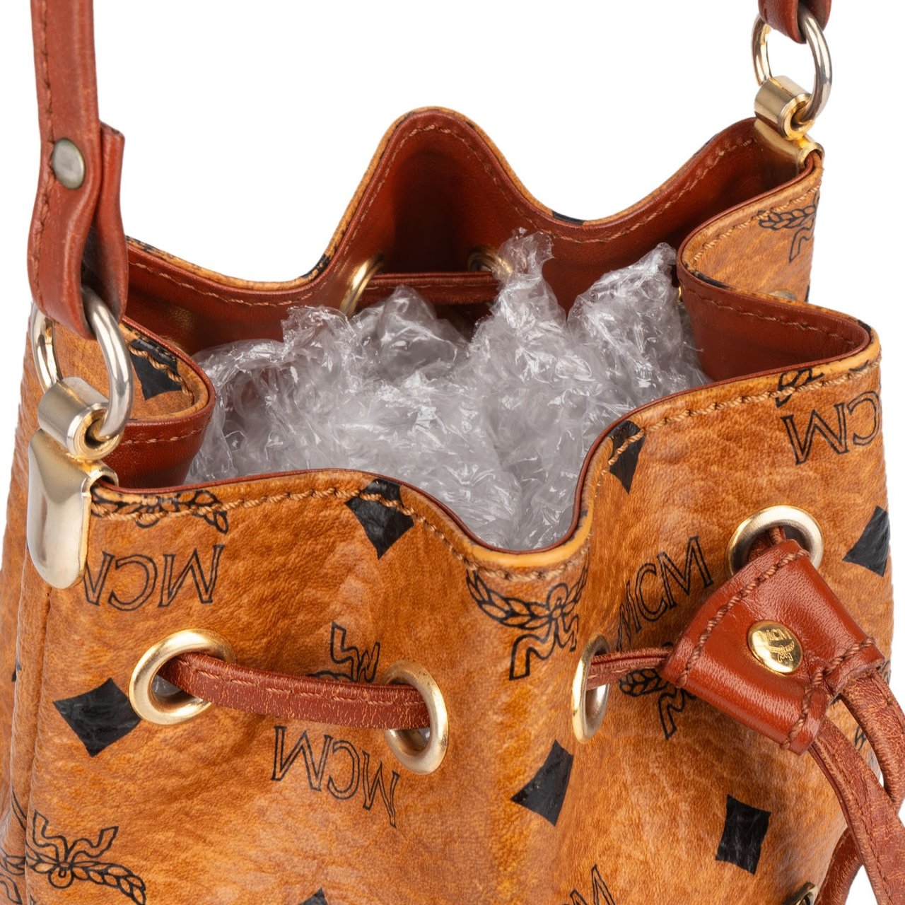 MCM MCM Monogram Visetos Mini Bucket Crossbody Bag Bruin