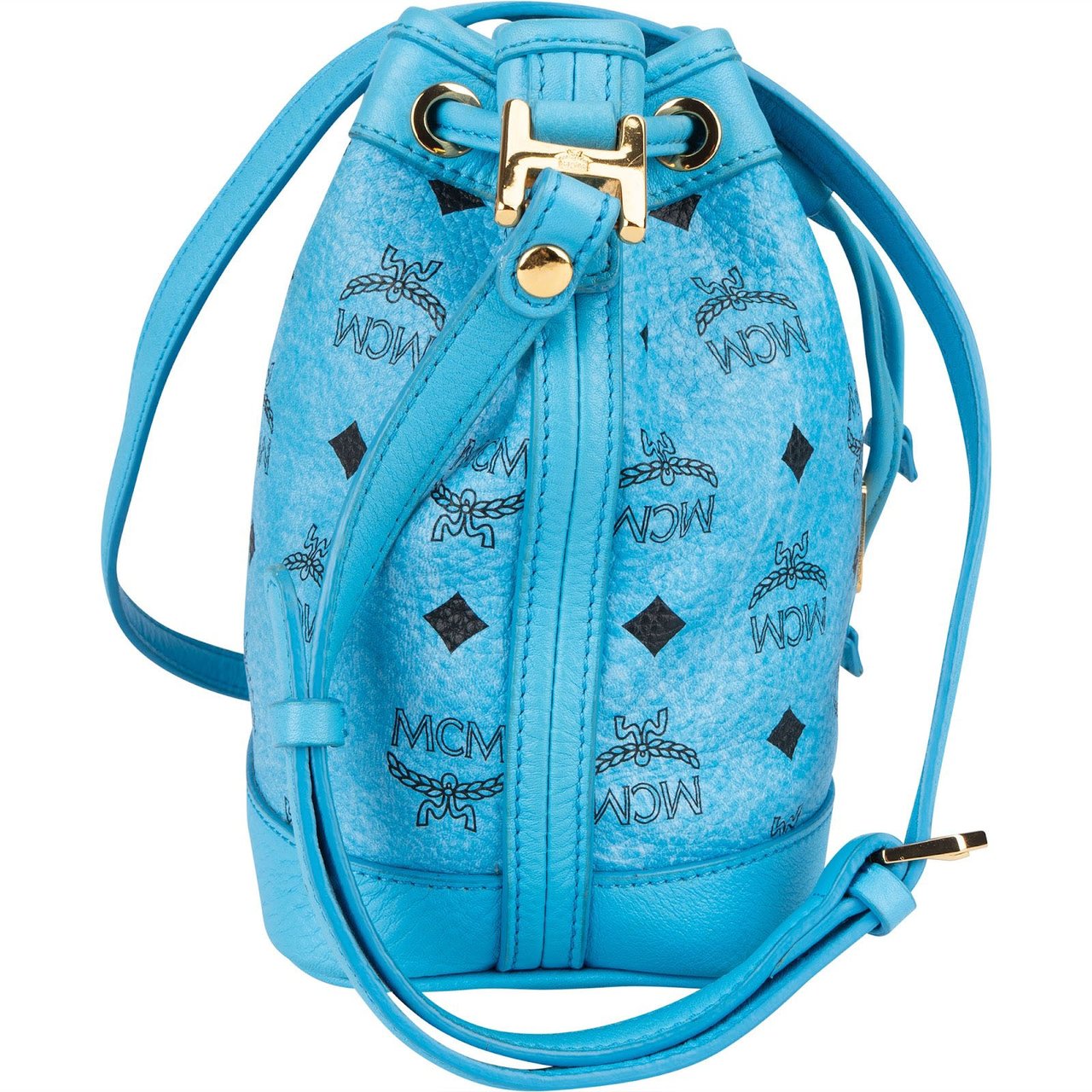 MCM MCM Monogram Visetos Mini Drawstring Bucket Crossbody Bag Blauw