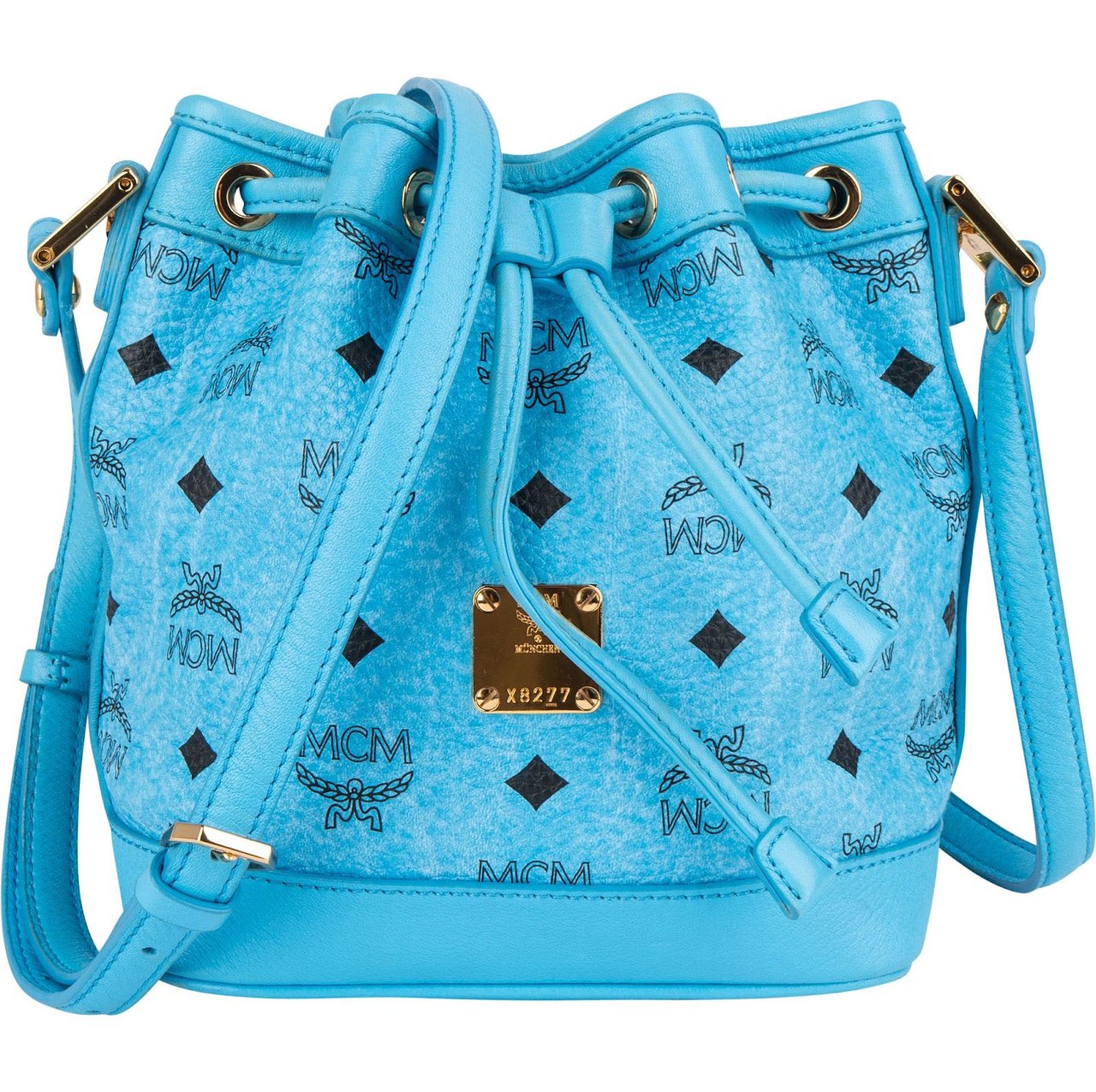 MCM MCM Monogram Visetos Mini Drawstring Bucket Crossbody Bag Blauw