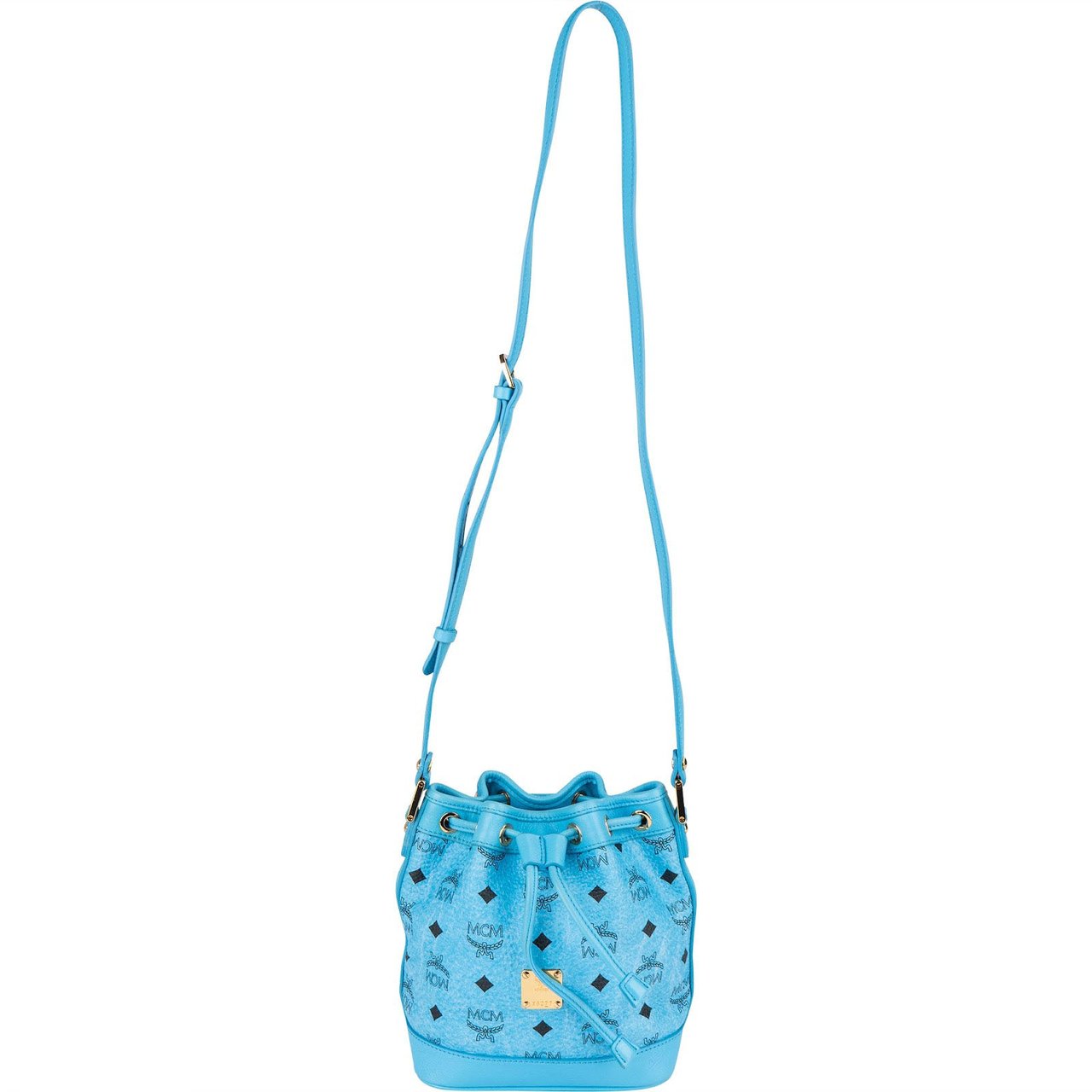 MCM MCM Monogram Visetos Mini Drawstring Bucket Crossbody Bag Blauw