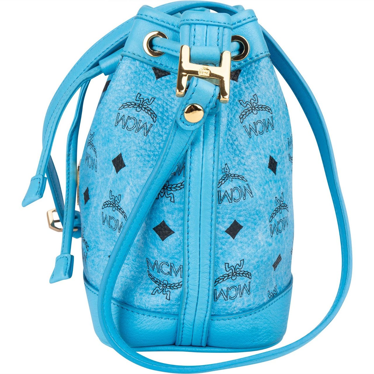MCM MCM Monogram Visetos Mini Drawstring Bucket Crossbody Bag Blauw