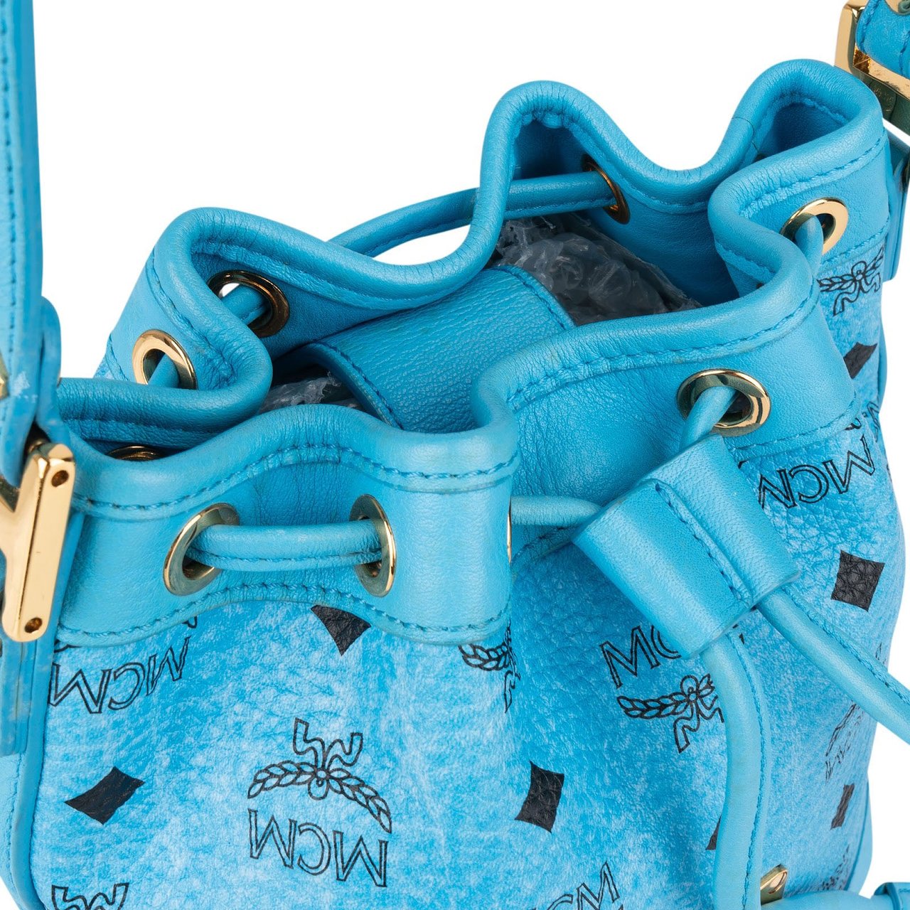 MCM MCM Monogram Visetos Mini Drawstring Bucket Crossbody Bag Blauw