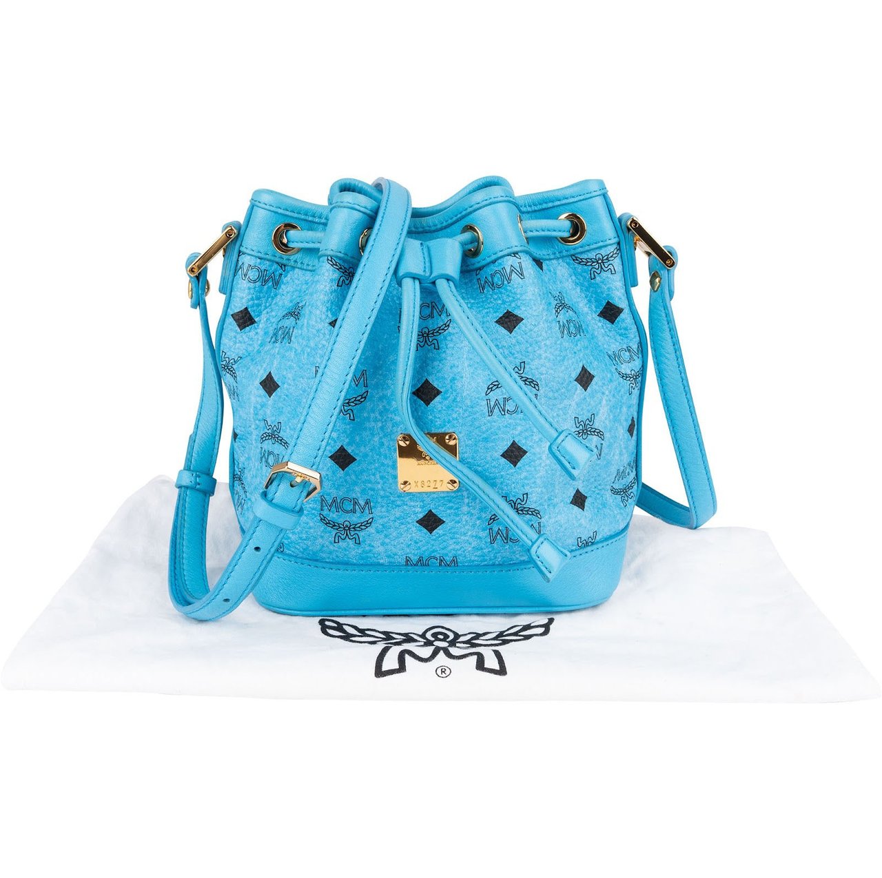 MCM MCM Monogram Visetos Mini Drawstring Bucket Crossbody Bag Blauw