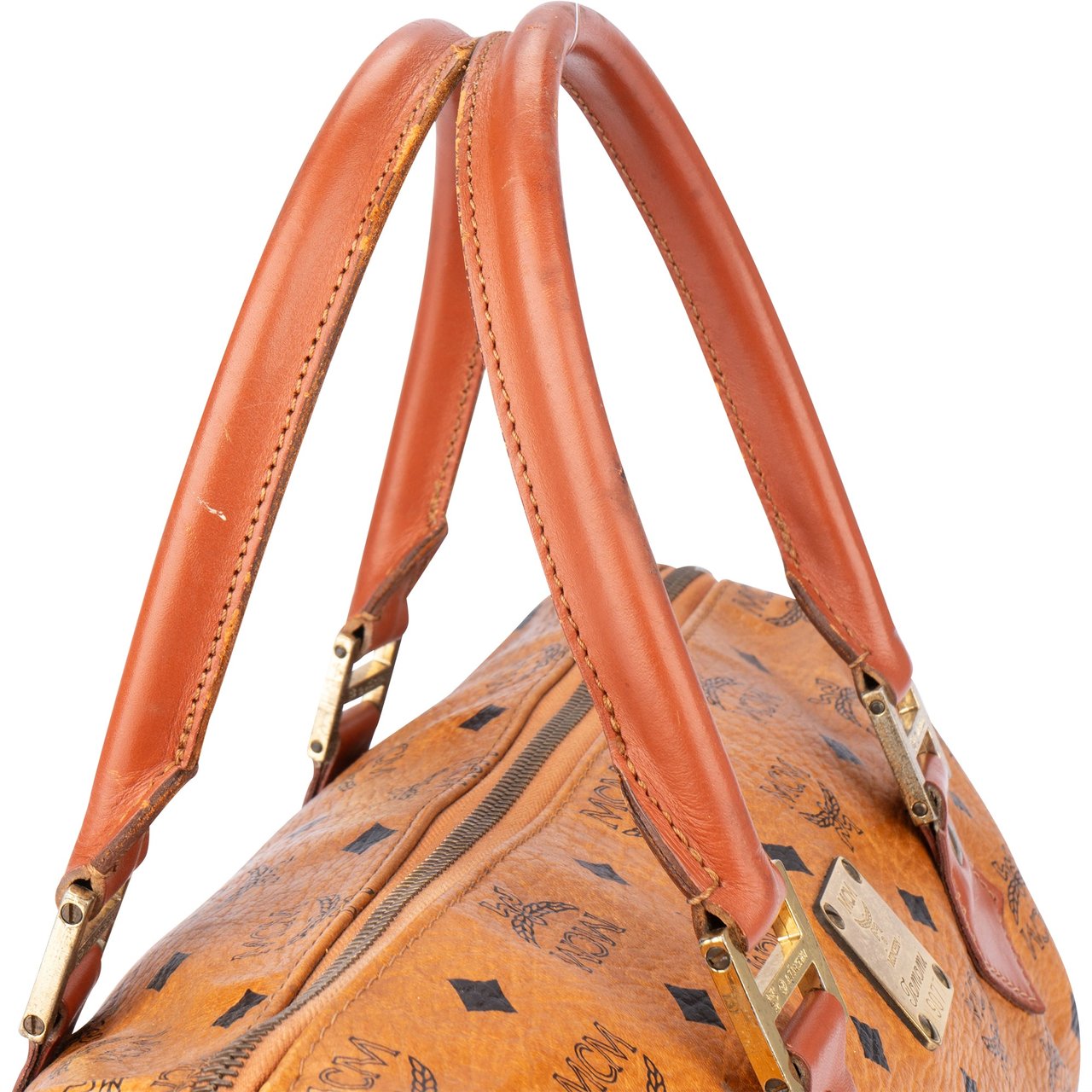 MCM MCM Visetos Monogram Boston Handbag Bruin