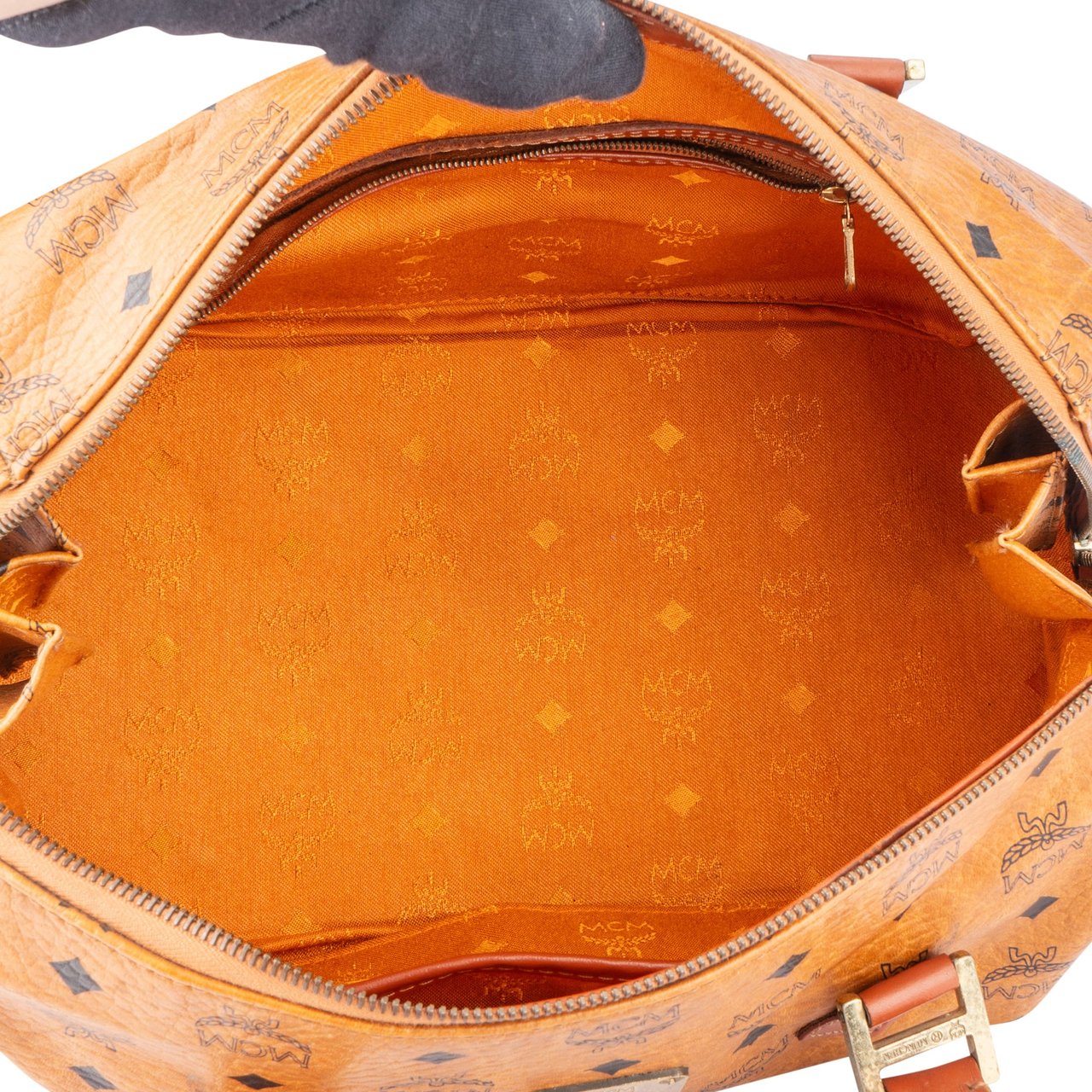 MCM MCM Visetos Monogram Boston Handbag Bruin