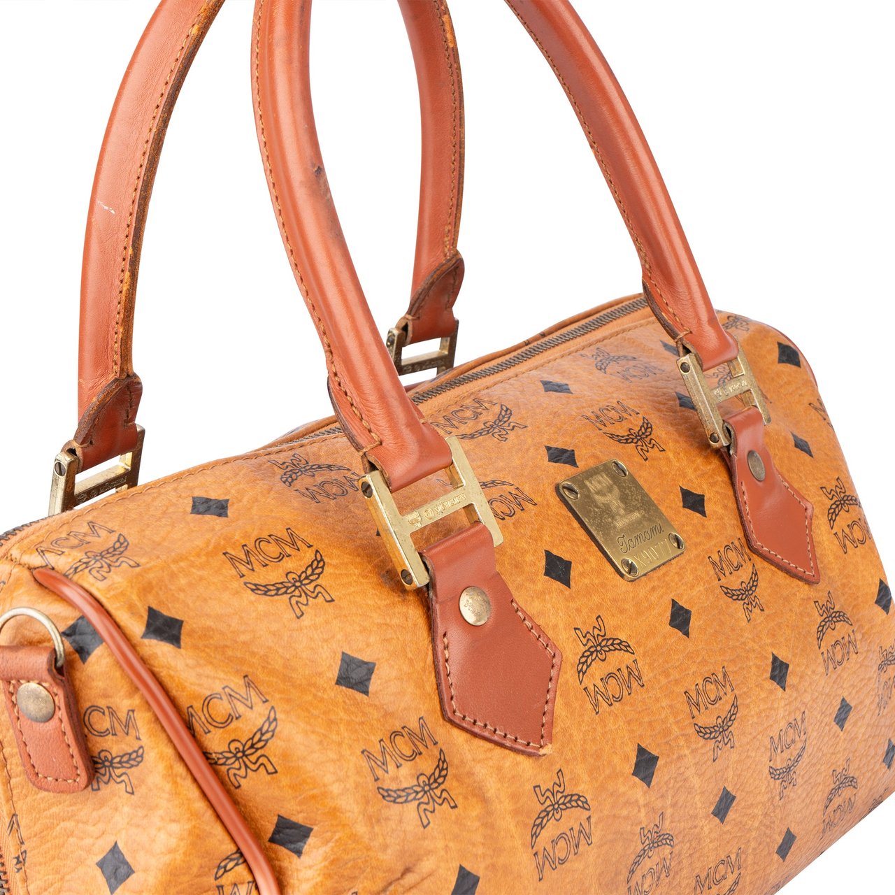 MCM MCM Visetos Monogram Boston Handbag Bruin