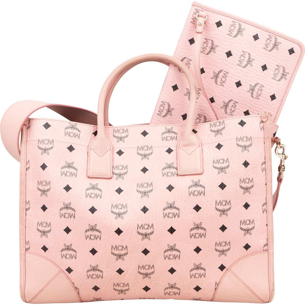 MCM Monogram Visetos Shopper Tote Bag Roze