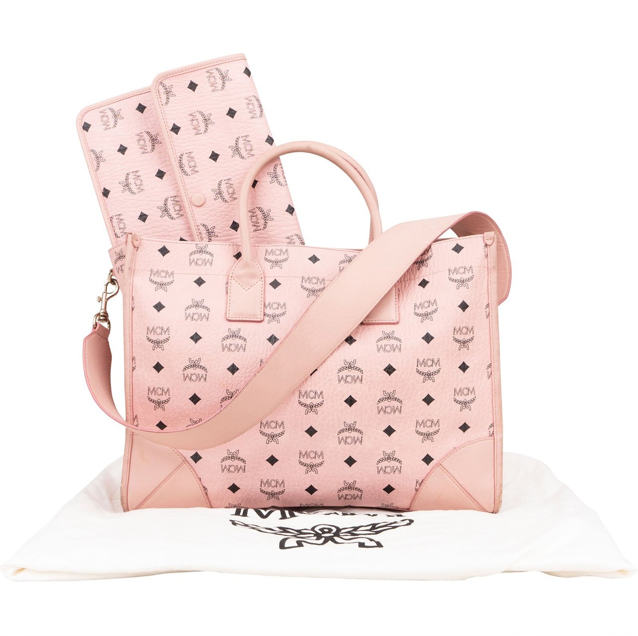 MCM Monogram Visetos Shopper Tote Bag Roze