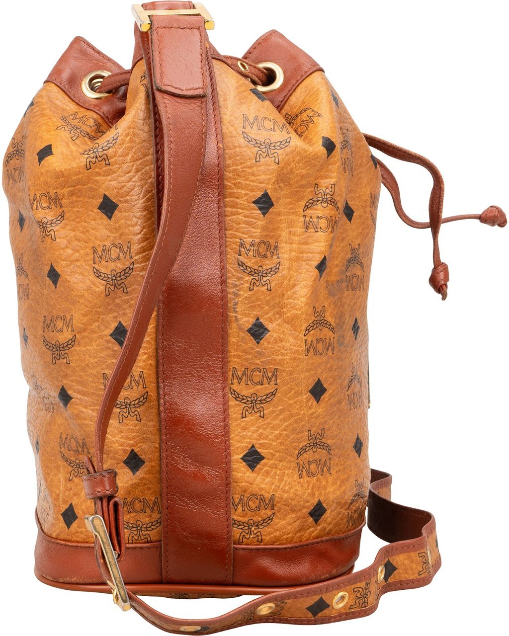 MCM MCM Monogram Visetos Drawstring Bucket Crossbody Bag Bruin