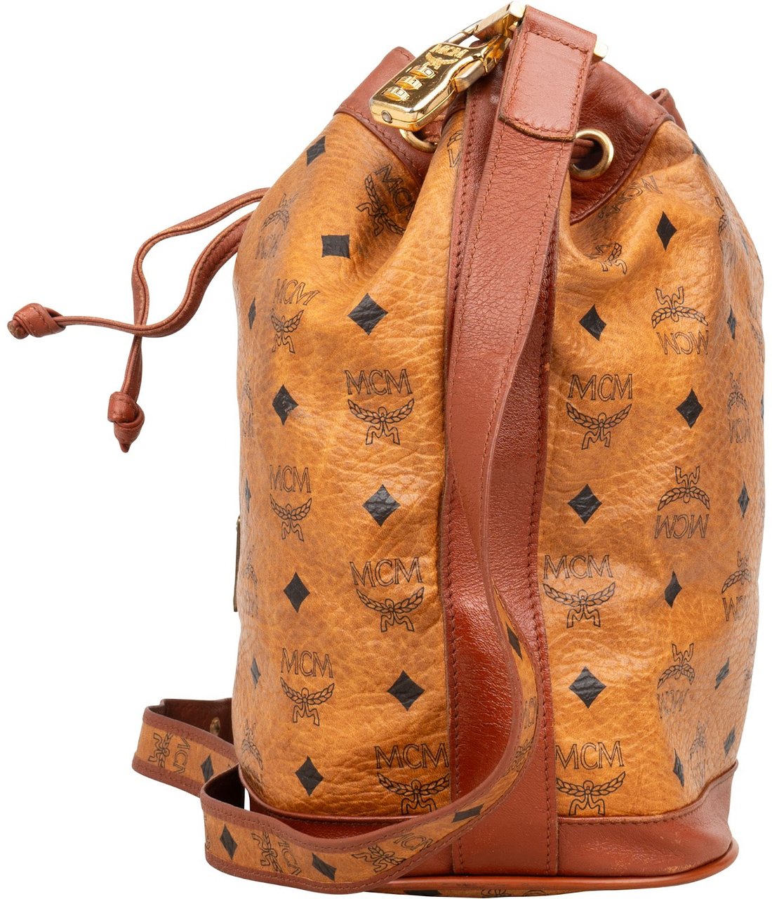 MCM MCM Monogram Visetos Drawstring Bucket Crossbody Bag Bruin