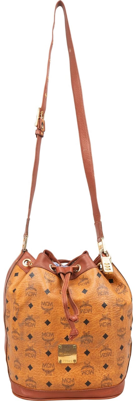 MCM MCM Monogram Visetos Drawstring Bucket Crossbody Bag Bruin