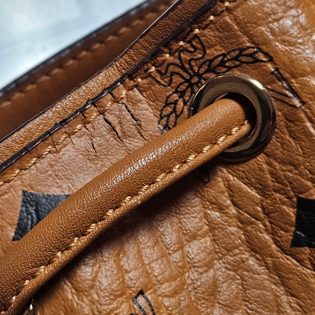 MCM MCM Monogram Visetos Drawstring Bucket Handbag Bruin