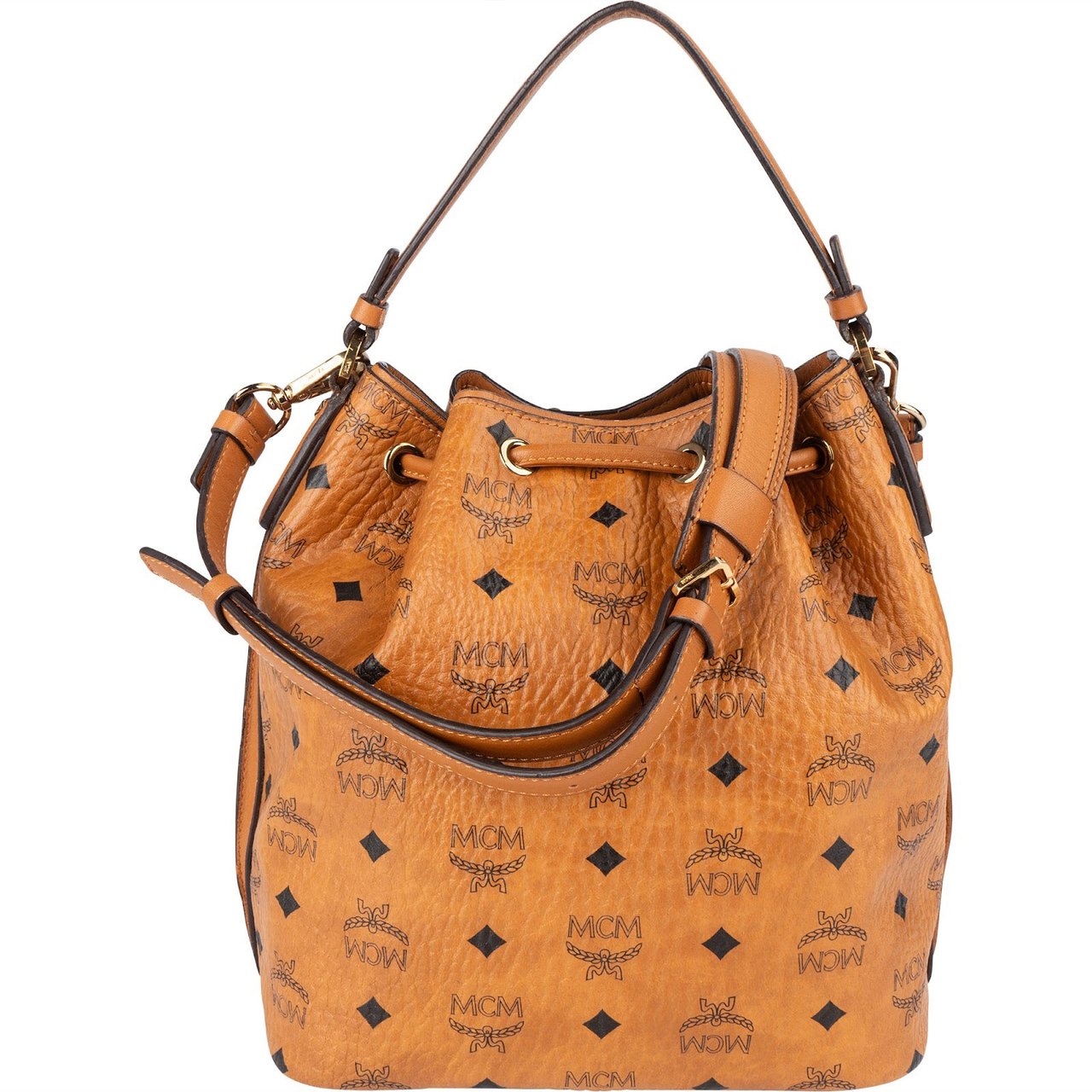 MCM MCM Monogram Visetos Drawstring Bucket Handbag Bruin