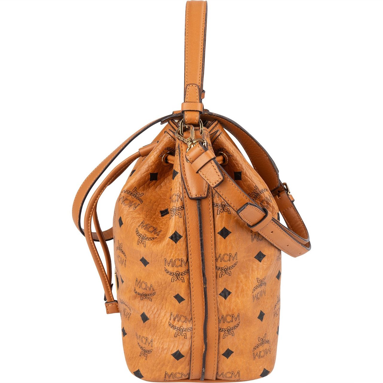MCM MCM Monogram Visetos Drawstring Bucket Handbag Bruin