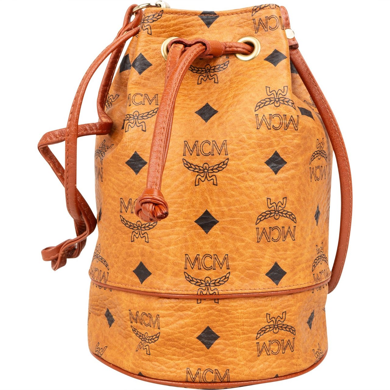 MCM MCM Monogram Visetos Mini Drawstring Bucket Crossbody Bag Bruin
