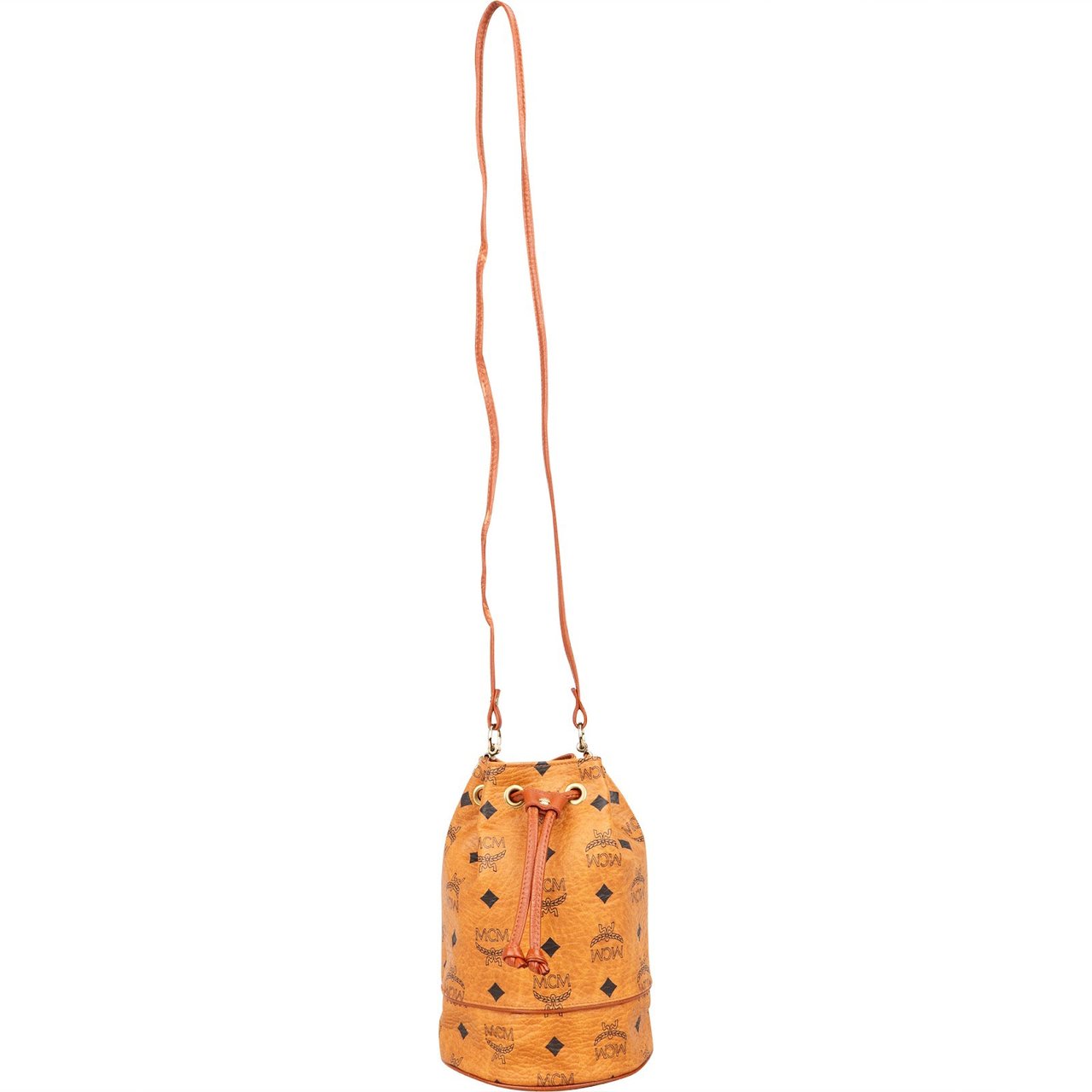 MCM MCM Monogram Visetos Mini Drawstring Bucket Crossbody Bag Bruin