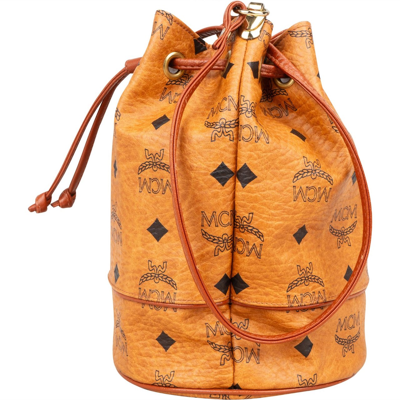 MCM MCM Monogram Visetos Mini Drawstring Bucket Crossbody Bag Bruin