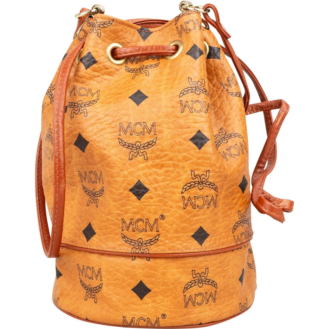 MCM MCM Monogram Visetos Mini Drawstring Bucket Crossbody Bag Bruin