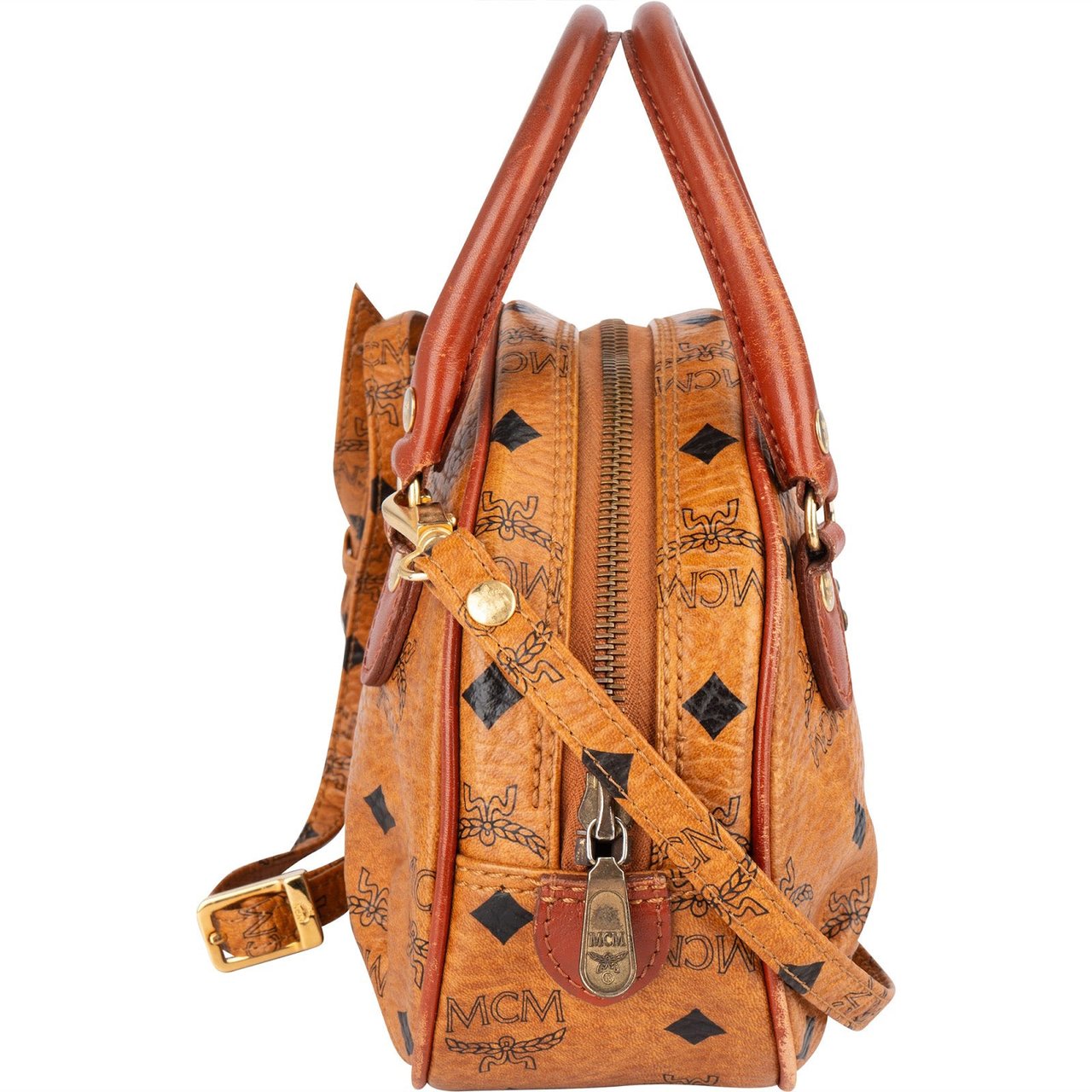 MCM MCM Monogram Visetos Mini Boston Bag Handbag Bruin