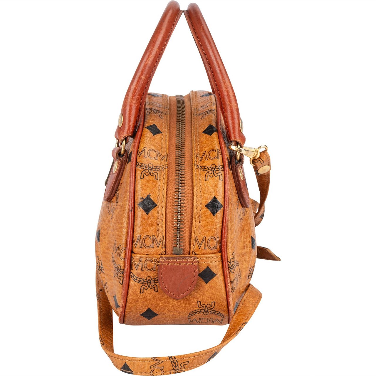 MCM MCM Monogram Visetos Mini Boston Bag Handbag Bruin