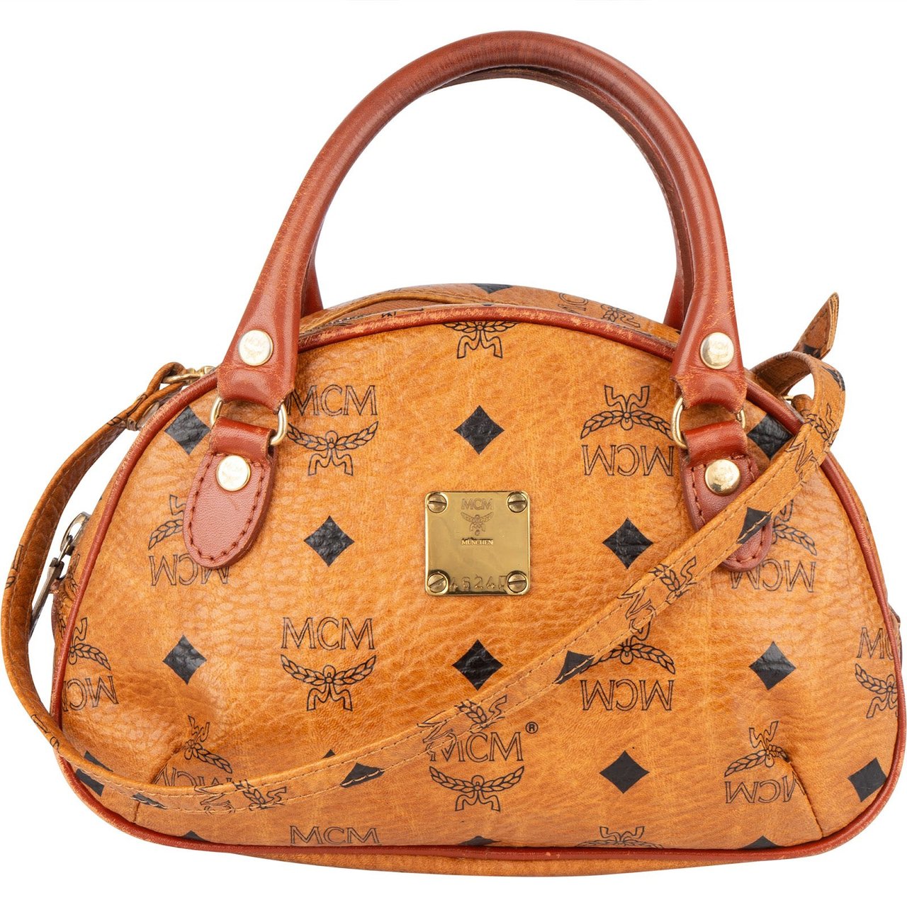 MCM MCM Monogram Visetos Mini Boston Bag Handbag Bruin