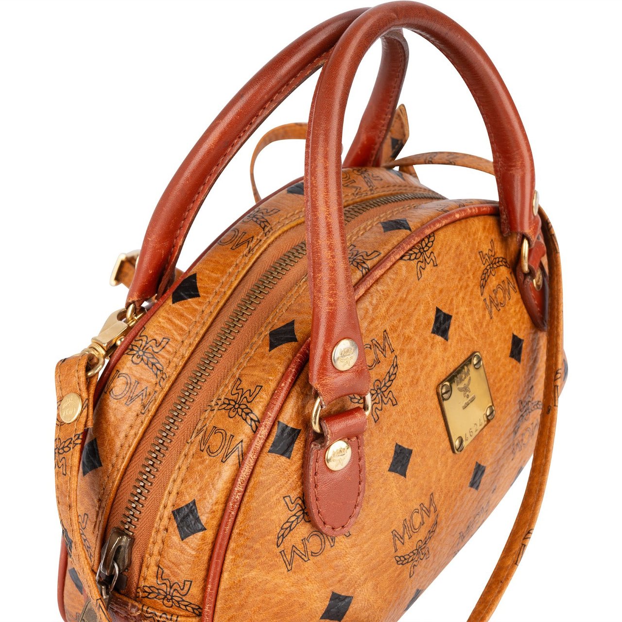 MCM MCM Monogram Visetos Mini Boston Bag Handbag Bruin