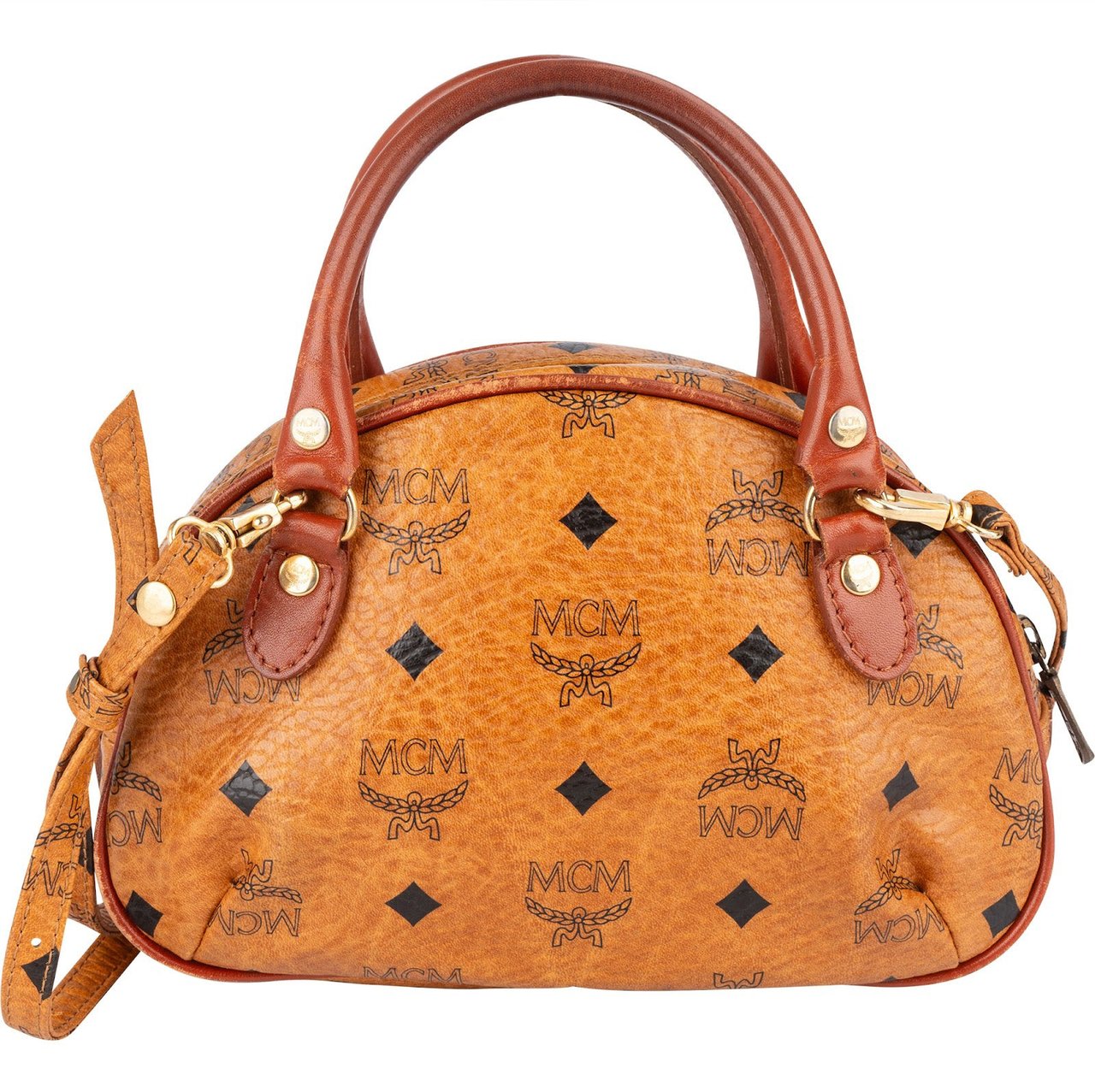 MCM MCM Monogram Visetos Mini Boston Bag Handbag Bruin