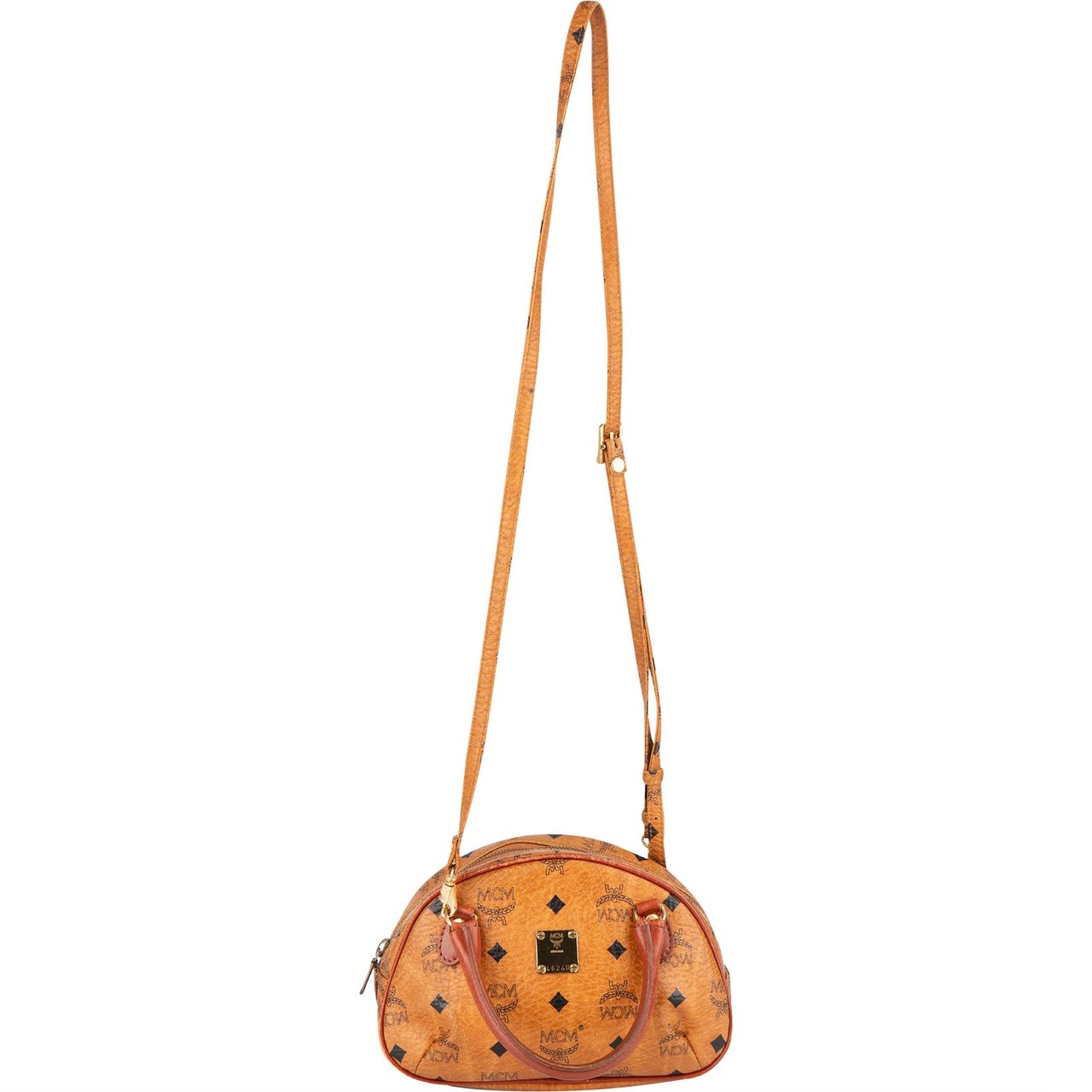 MCM MCM Monogram Visetos Mini Boston Bag Handbag Bruin