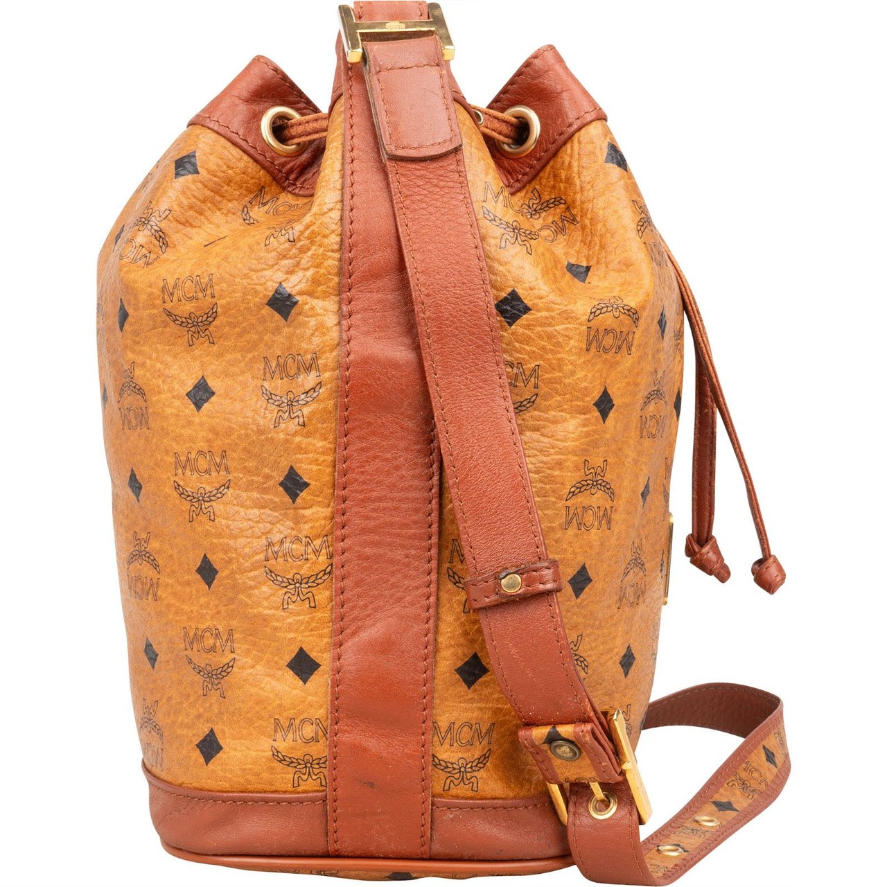 MCM MCM Monogram Visetos Drawstring Bucket Crossbody Bag Bruin