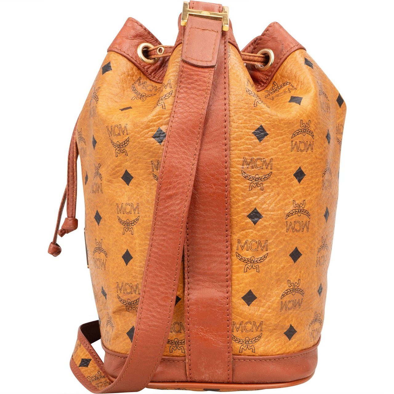MCM MCM Monogram Visetos Drawstring Bucket Crossbody Bag Bruin