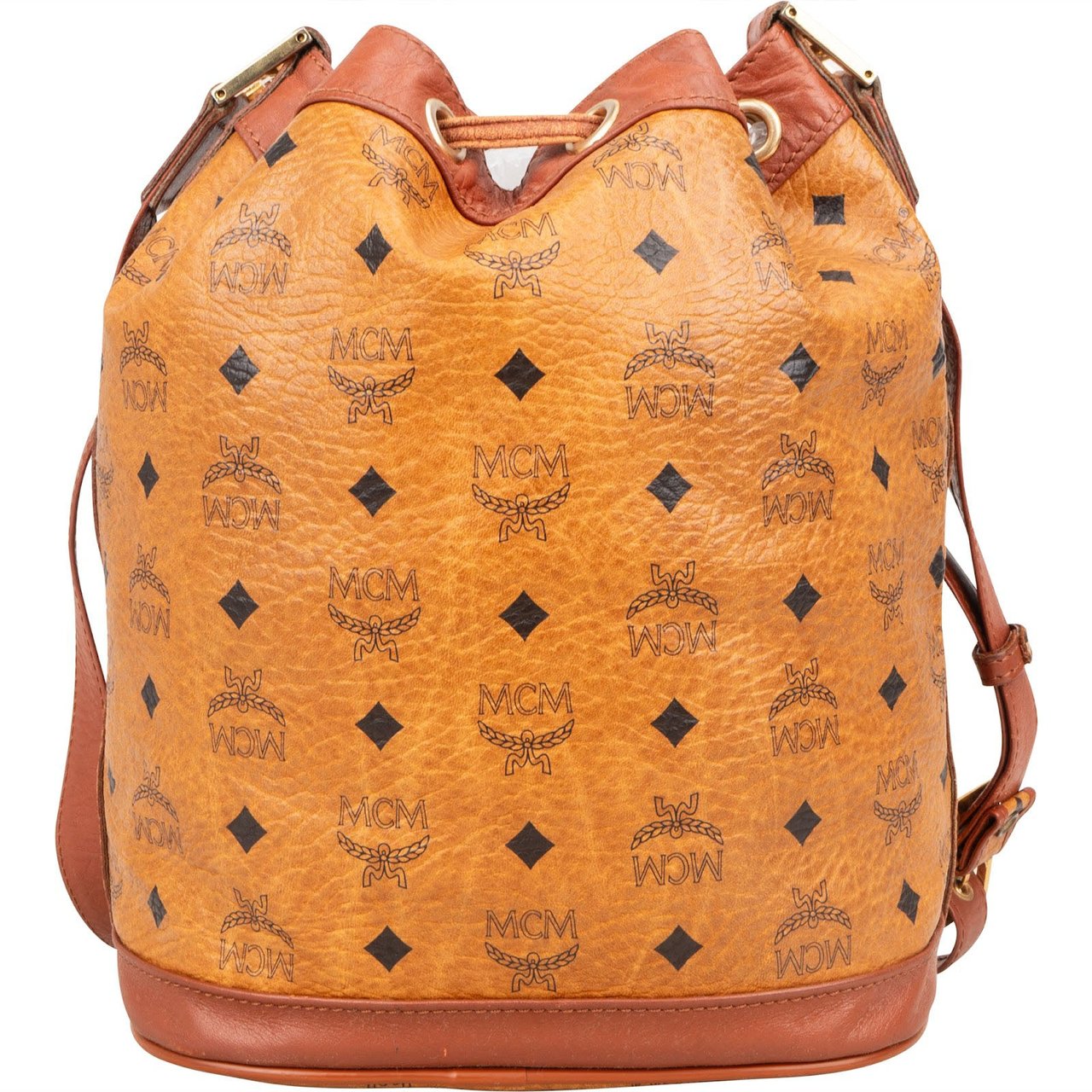 MCM MCM Monogram Visetos Drawstring Bucket Crossbody Bag Bruin