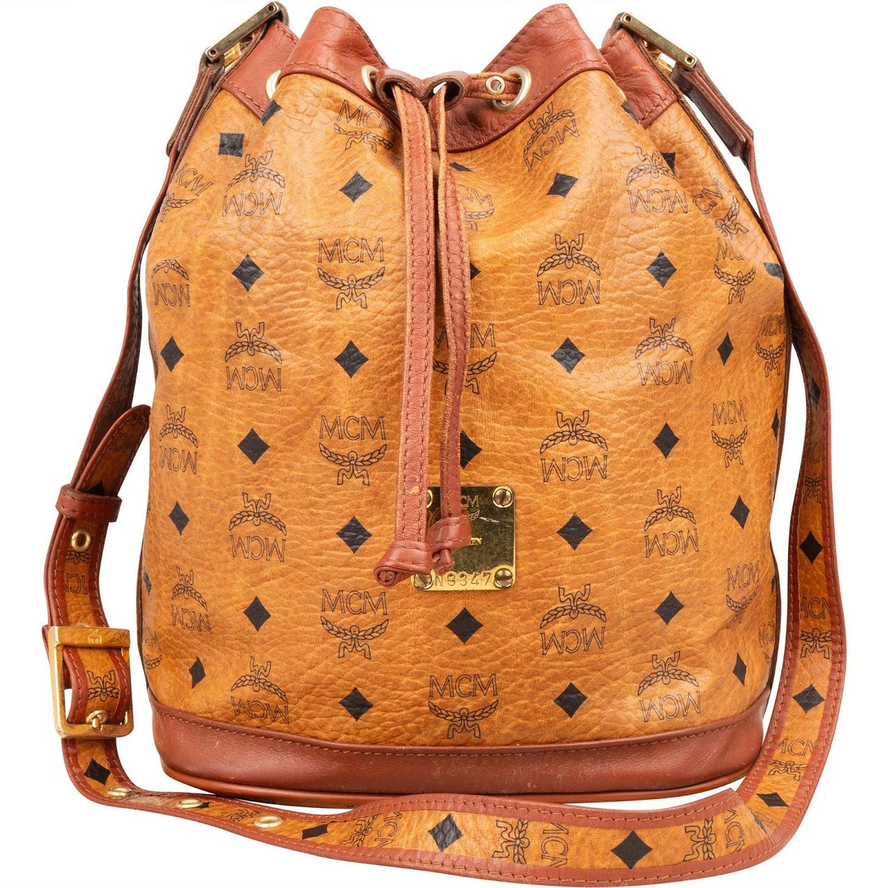 MCM MCM Monogram Visetos Drawstring Bucket Crossbody Bag Bruin