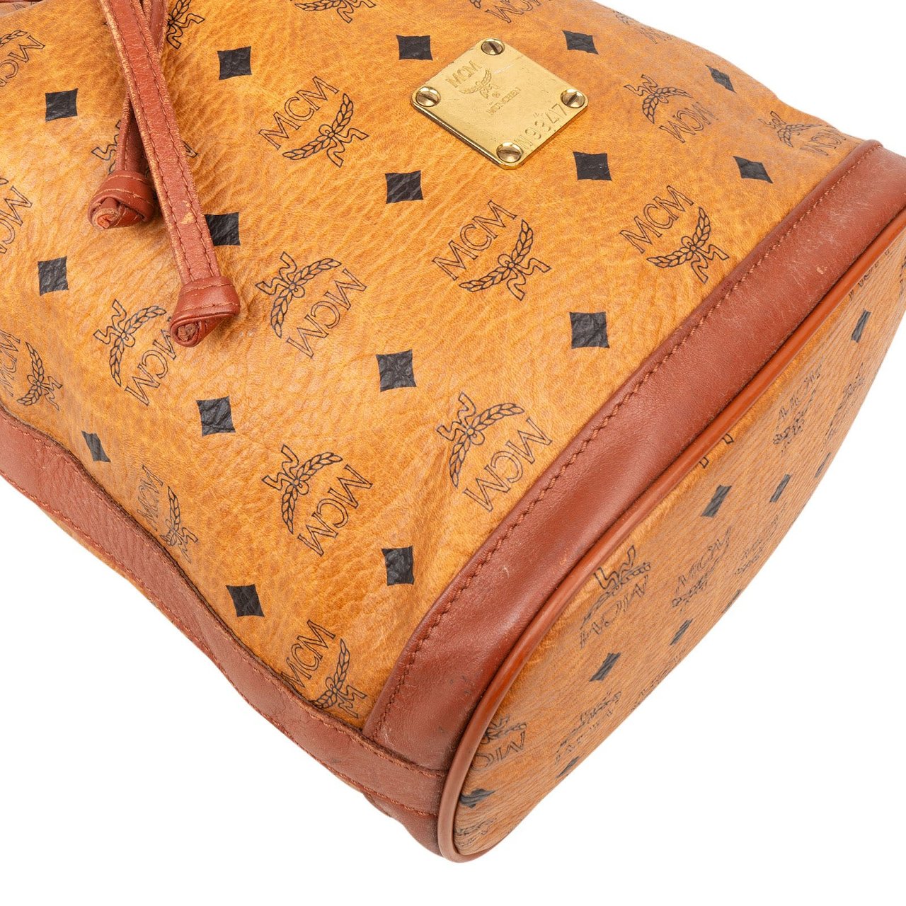 MCM MCM Monogram Visetos Drawstring Bucket Crossbody Bag Bruin