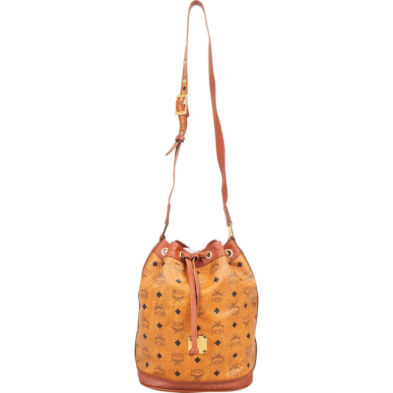 MCM MCM Monogram Visetos Drawstring Bucket Crossbody Bag Bruin