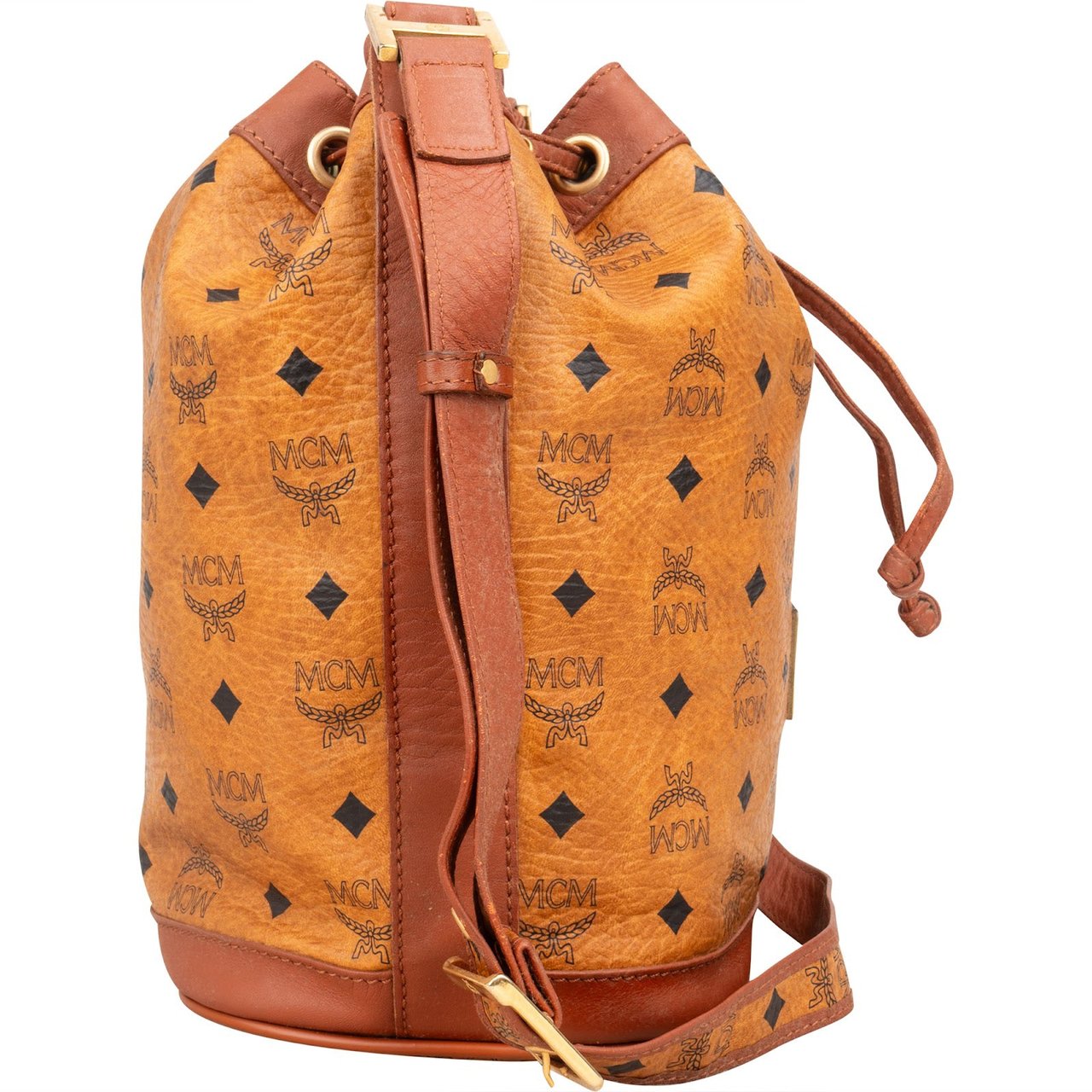 MCM MCM Monogram Visetos Drawstring Bucket Crossbody Bag Bruin