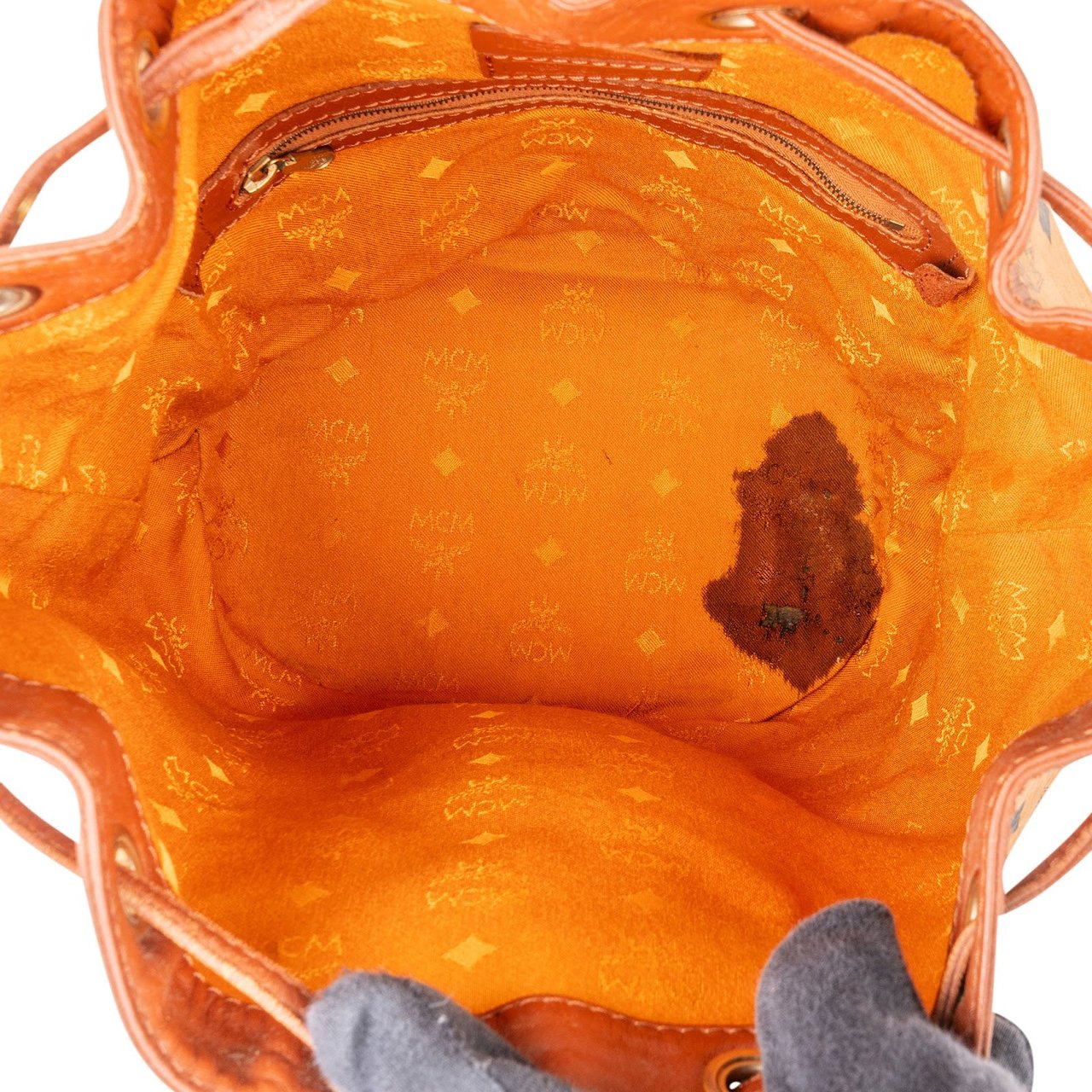 MCM MCM Monogram Visetos Drawstring Bucket Crossbody Bag Bruin