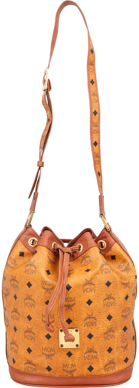 MCM MCM Monogram Visetos Drawstring Bucket Crossbody Bag Bruin