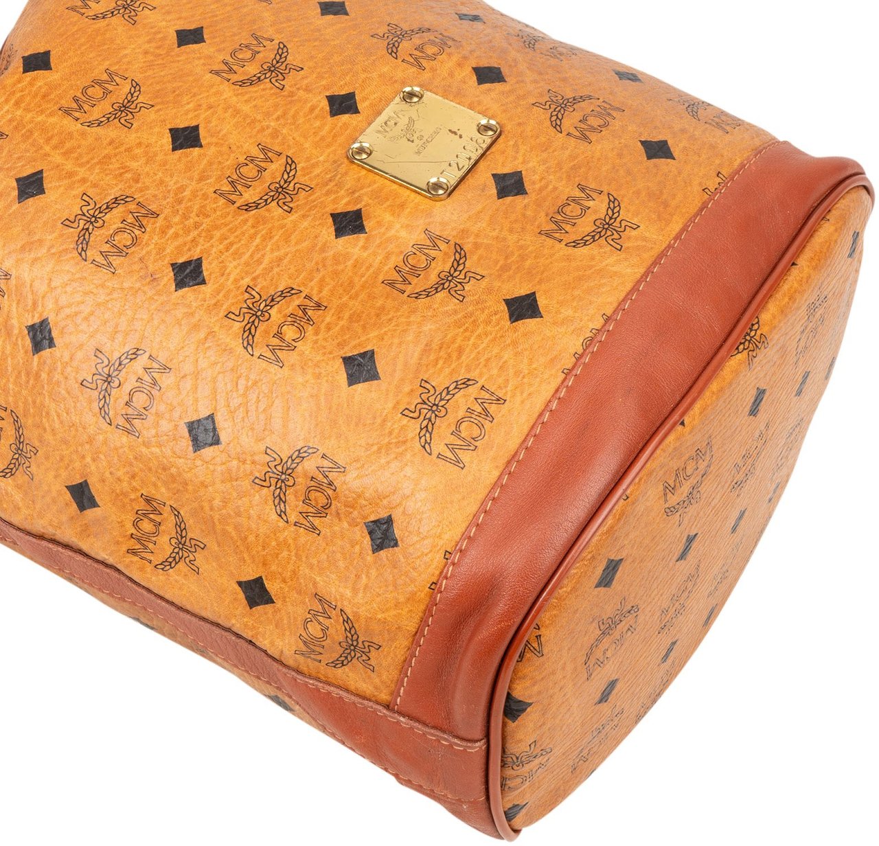 MCM MCM Monogram Visetos Drawstring Bucket Crossbody Bag Bruin