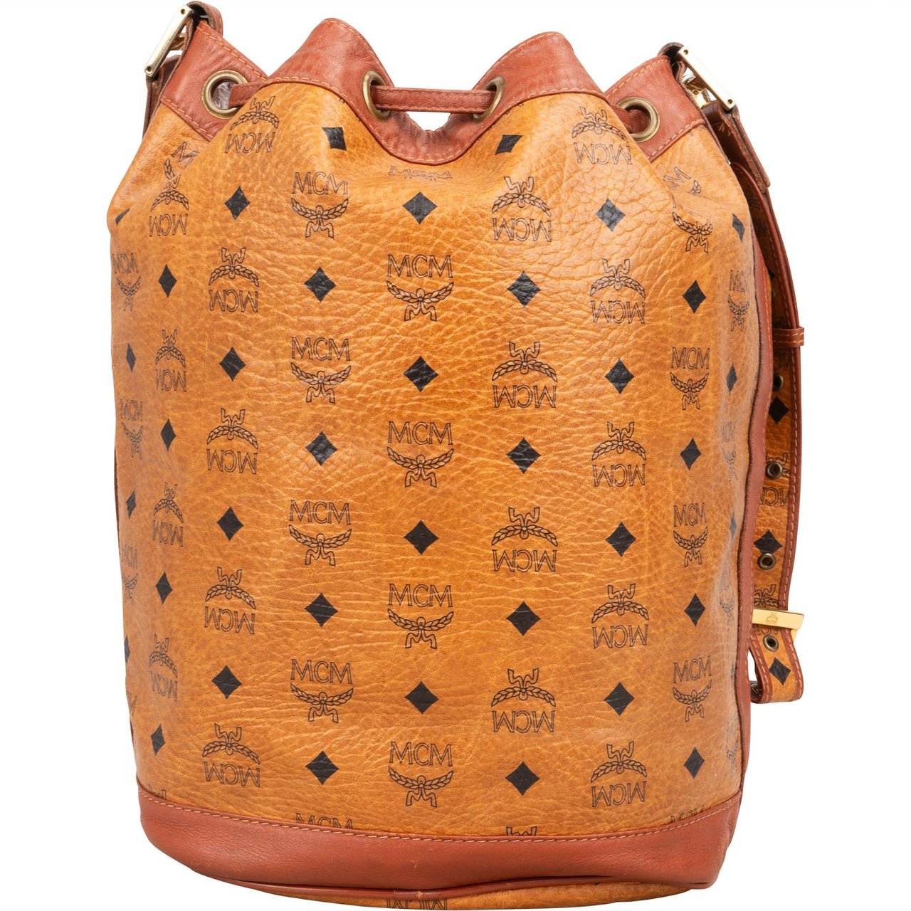 MCM MCM Monogram Visetos Drawstring Bucket Crossbody Bag Bruin