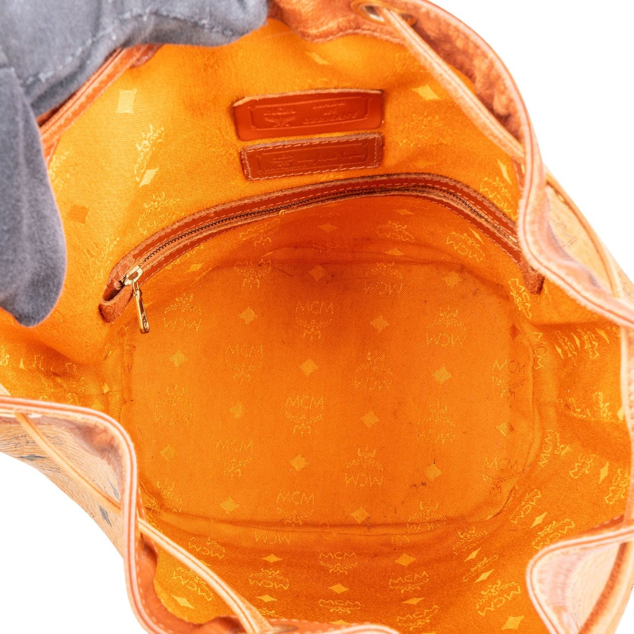 MCM MCM Monogram Visetos Drawstring Bucket Crossbody Bag Bruin