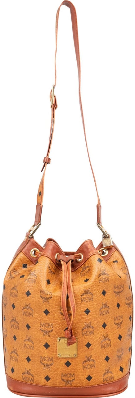 MCM MCM Monogram Visetos Drawstring Bucket Crossbody Bag Bruin