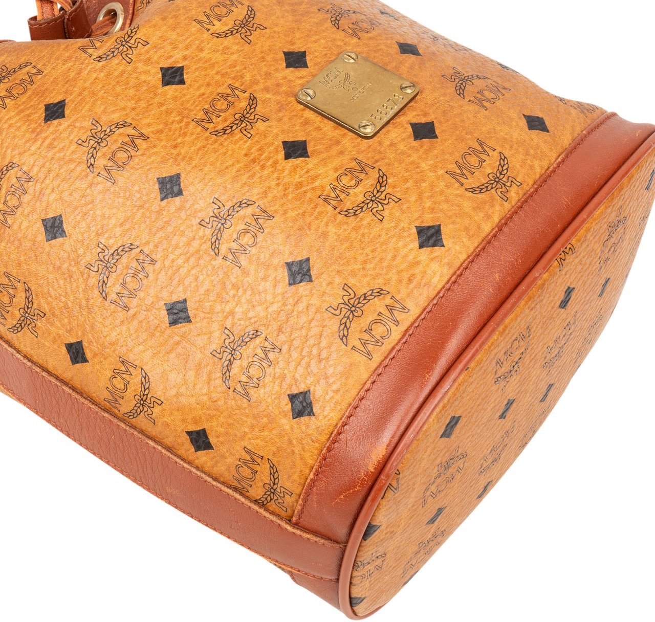 MCM MCM Monogram Visetos Drawstring Bucket Crossbody Bag Bruin