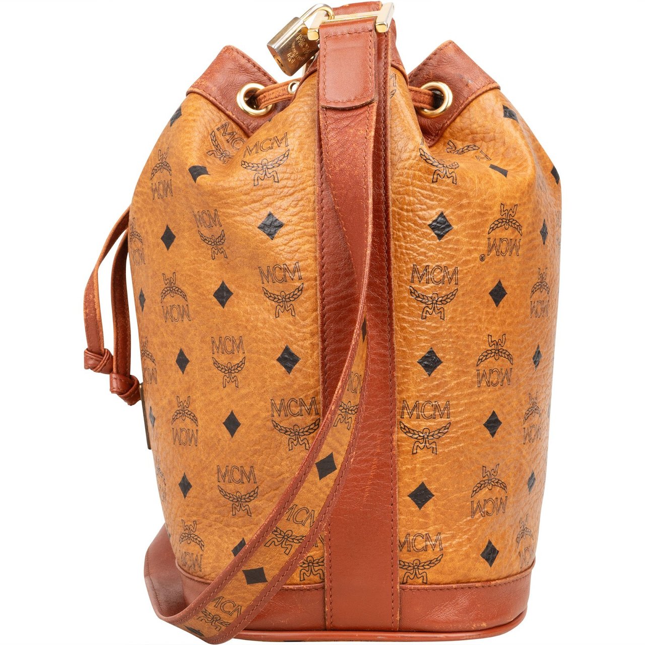 MCM MCM Monogram Visetos Drawstring Bucket Crossbody Bag Bruin