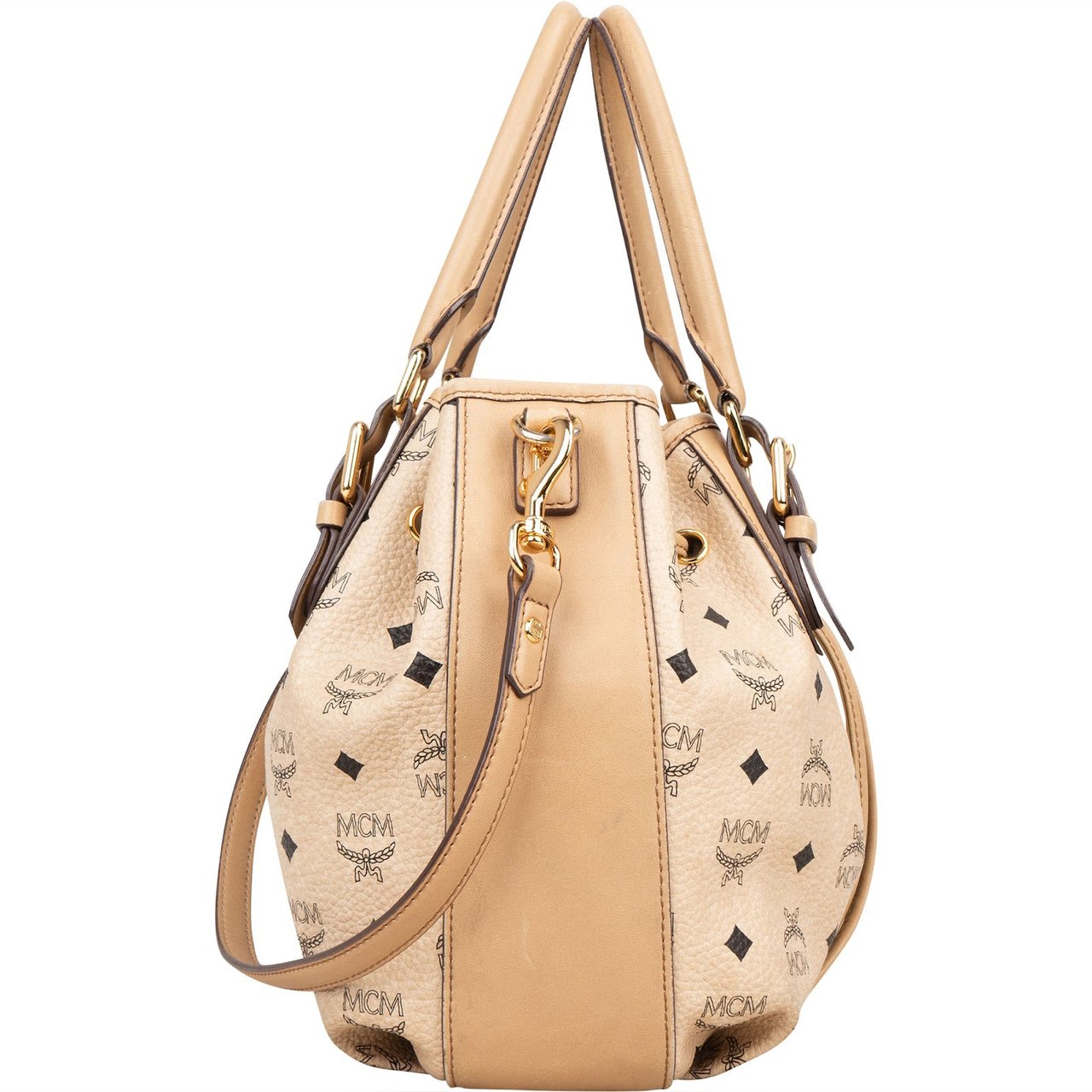 MCM MCM Monogram Visetos Drawstring Handbag Beige