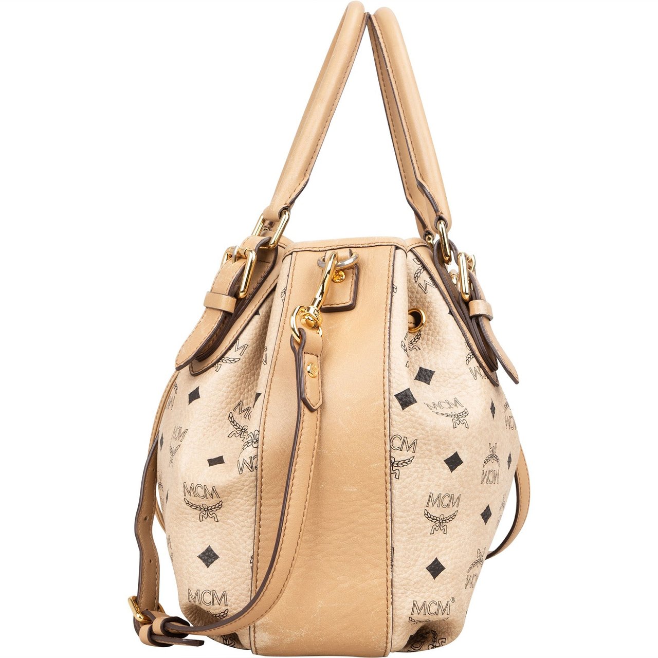 MCM MCM Monogram Visetos Drawstring Handbag Beige